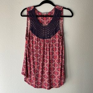 LOVEAPPELLA Dark Pink Mackinley Crochet Yoke Knit Top, Sz M